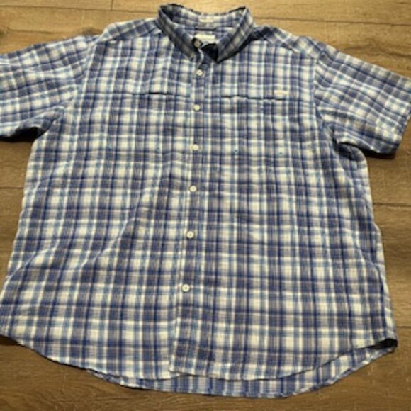 Columbia Blue Plaid Shirt Big Men's Size XXL Button‎ Up Short Sleeve Reg Fit - Picture 1 of 14